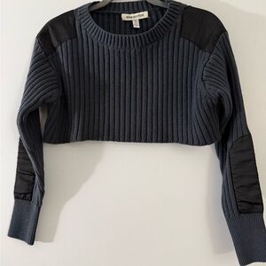 Urban Outfitters Navy Ribbed Crop Top with Black Accents